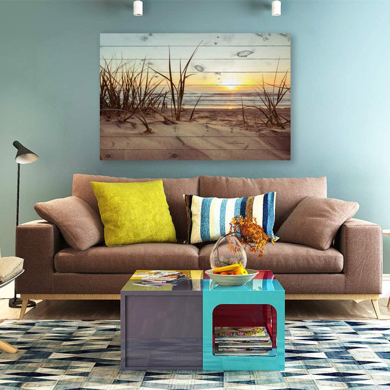 «Coastal Beach» IDÉE4WALL, art mural sur toile, scène romantique de la mer, reproduction d'art encadrée, H 32 po x l 48 po