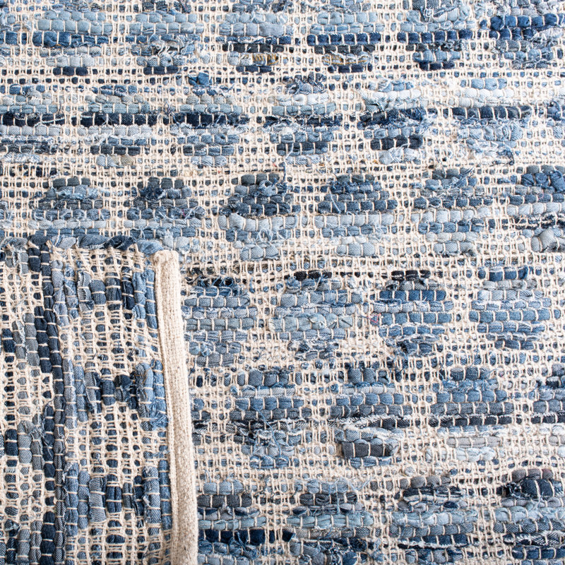 Lilliana Hand-Woven Flatweave Ivory/Blue Area Rug, Rectangle 3' x 5'