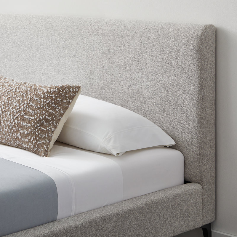 Light Gray King Upholstered Platform Bed with Wood Frame