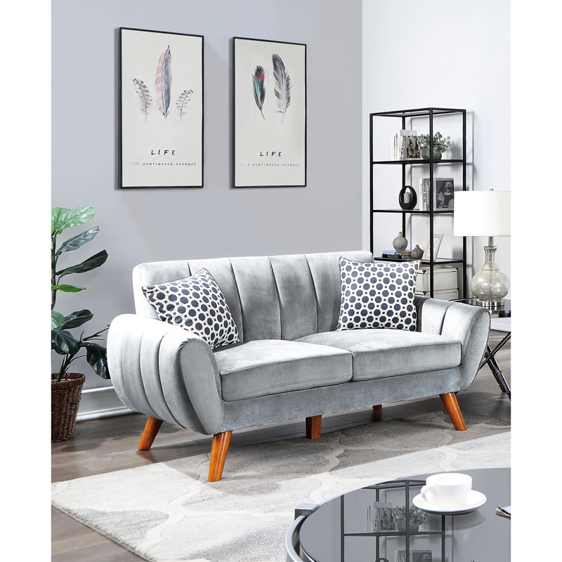Velours moderne et: gris avec dossiers courbés 2 en velours: tissus de coussins contemporains, Gris clair