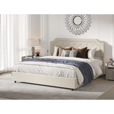 Kekeli Bed Frame Upholstered with Tufted and Nail Headboard