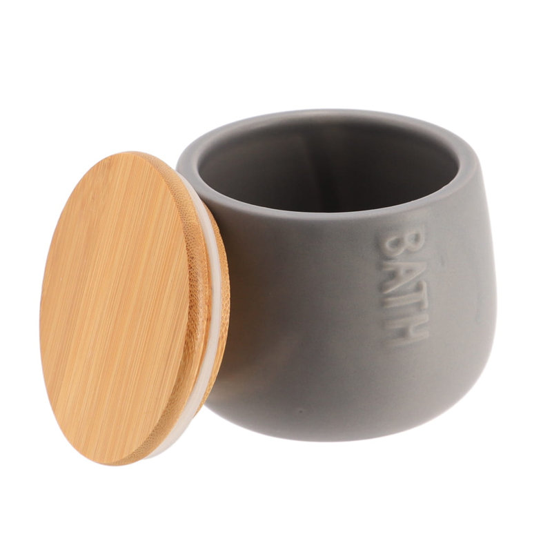 Boîte ronde en coton avec plateau en bambou Bath D, Gris / bambou
