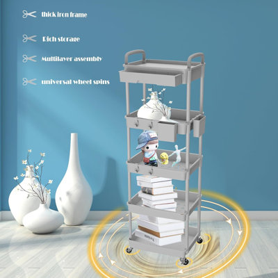 5 Tier Rolling Utility Cart with Drawer,Utility Cart Made of Multifunctional Storage Organizer Tool