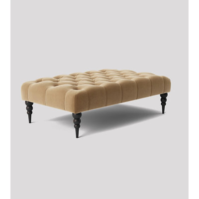 Alyana Rectangle Ottoman Bench with Wooden Legs - Plush Velvet Chesterfield Upholstered Footstool