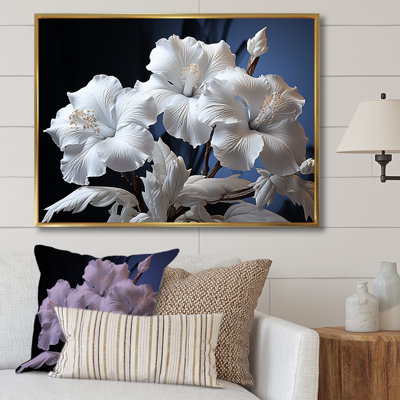 " White Hibiscus Flowers Illuminated By Moonlight "