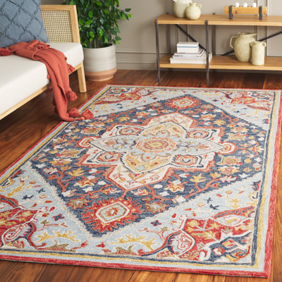 Tapis oriental en laine / coton touffeté à la main Sharl - bleu marine / rouge