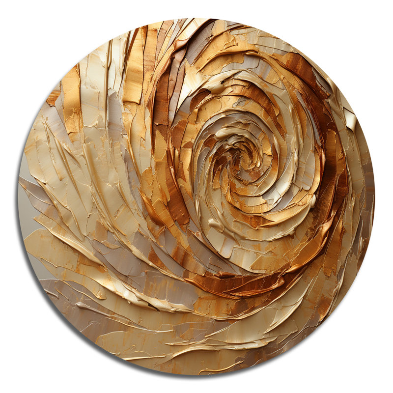 Brun doré, spirale moka - Art abstrait rond en métal, H 36 po x l 36 po