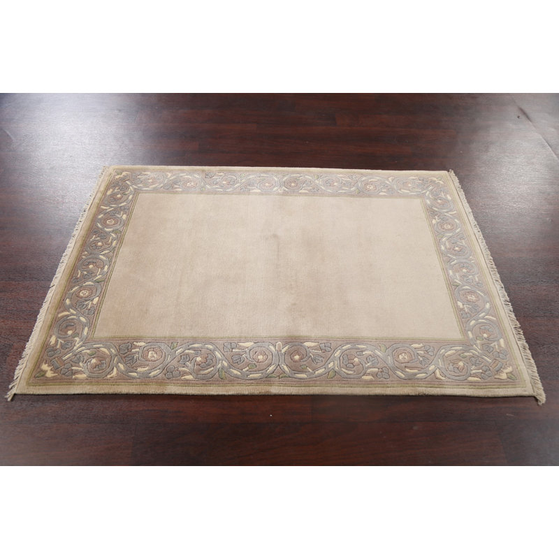 Tapis népalais beige en laine beige noué à la main 4 x 5