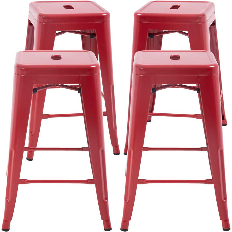 Cricklade Upholstered Counter Stool with Metal Frame, Red