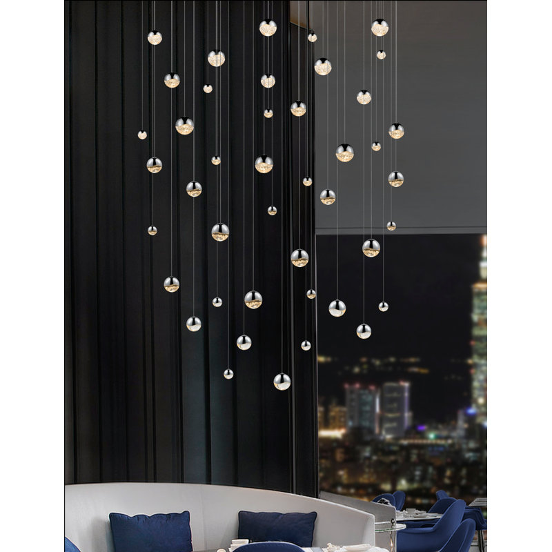 Grapes 16 - Light LED Pendant, 2.5" H x 36.25" W x 8.5" D, Satin Nickel