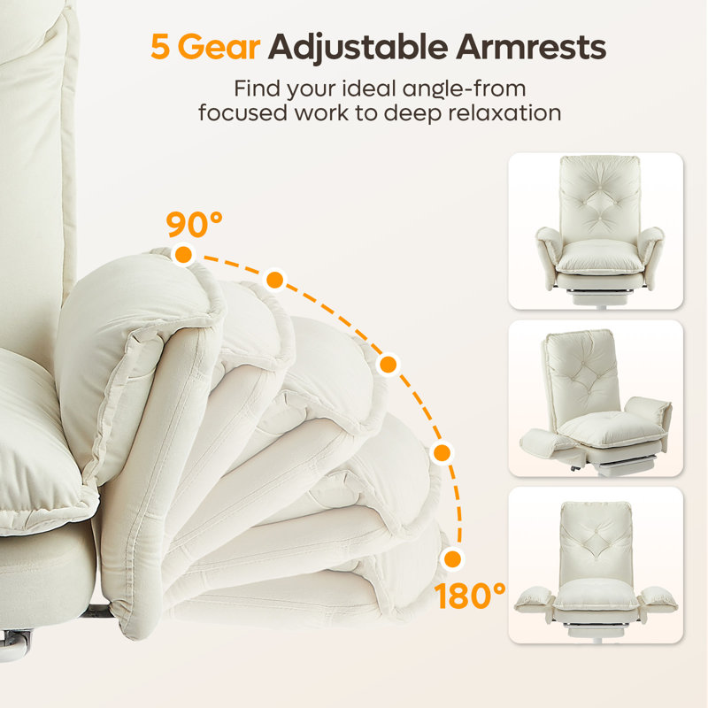 Beige Velvet Criss Cross Office Chair With Flip Up Armrests And Footrest, Velvet Beige, White