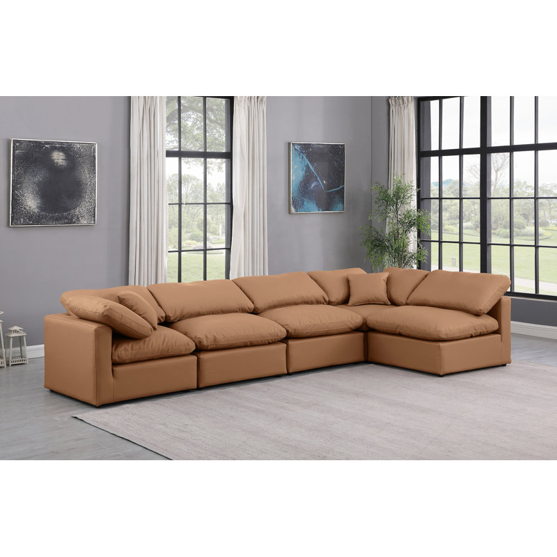 Canapé modulaire en similicuir 5 pièces Hinami, Cuir cognac végétalien