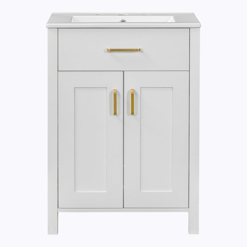 Sarjeet 24.2'' Single Bathroom Vanity with Ceramic Top, White