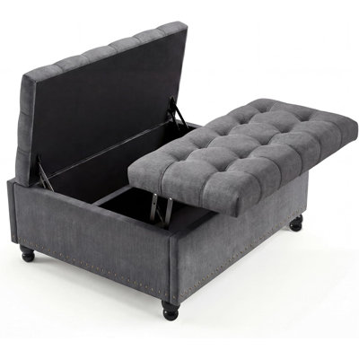 Storage Ottoman with Lift Top, 300 LBS Tufted Upholstered Ottoman Coffee Table Bench with Sturdy Wood Legs, Multi-Functional Footrest Storage Box for Living Room and Bedroom