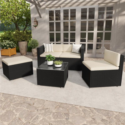 Rattan Patio Furniture Set All Weather Garden Lounge Set with Cushions