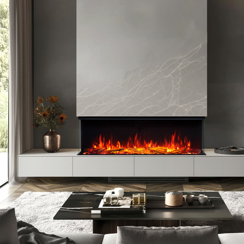 Smart Build In Electric Fireplace Insert, 1-2-3 Sided View, Heater 750W/1500W, Multi Colors Of Flame & Fuel Bed, Alexa/Google Assistant Enabled