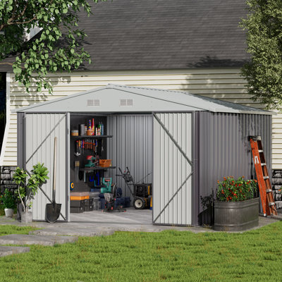 Brodney 10 ft. W x 12 ft. D Outdoor Metal Storage Shed with Lockable Door