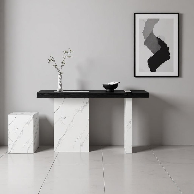 Table d'entrée moderne et luxueuse, H 33,46 po x l 39,37 po x P 15,75 po, Blanc cassé