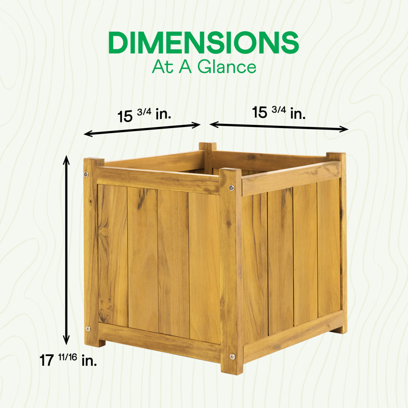 Square Acacia Wooden Planter Box, Raised Garden Bed for Outdoor Plants, 17.72" H X 15.75" W X 15.75" D, Golden Teak, 2