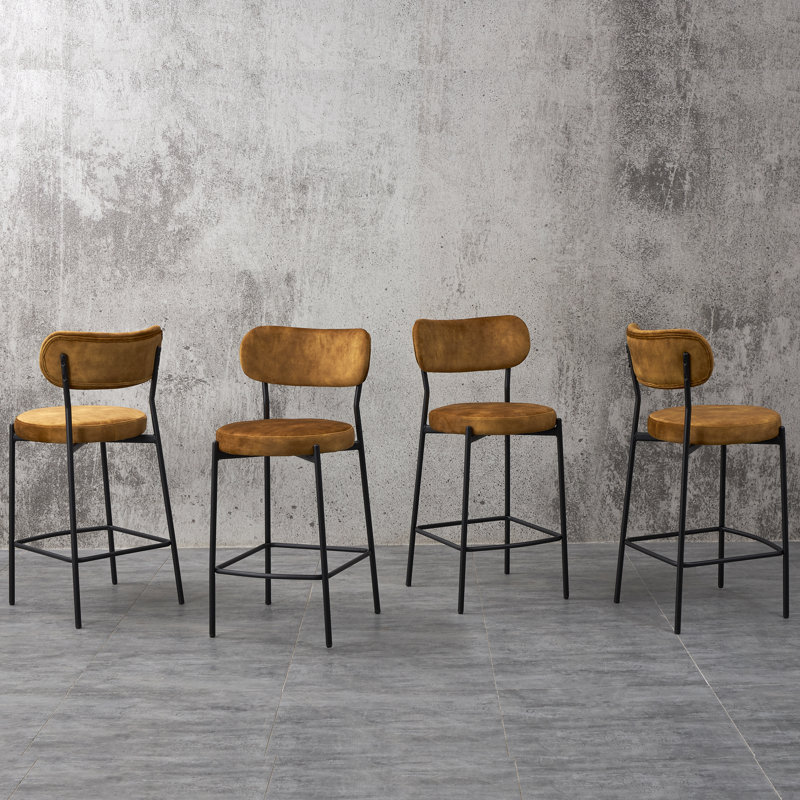 2x Mateiu 67 Velvet Upholstered Bar Stool, Mustard