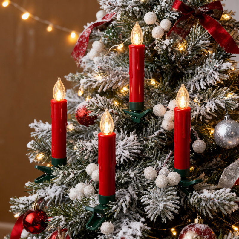 Paquet de 20 bougies effilochées à DEL rouge sans flamme pour arbre de Noël / fenêtre, blanc chaud scintillant de 3,5 po, 20