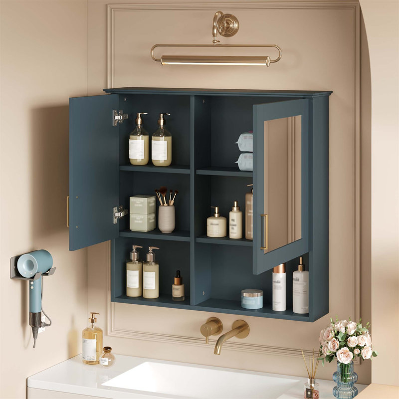 Armoire de salle de bain 2 en 1 avec tablettes réglables et portes à fermeture en douceur, miroir haute définition pour rangement moderne de meuble-lavabo