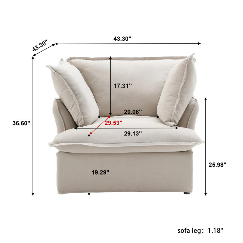 Fairford 2-Piece Upholstered Modern Linen Velvet Slipcovered Armchair, Beige Linen Blend