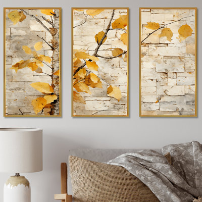 Forêt de bois de bouleau beige et jaune I - arbre, art mural
