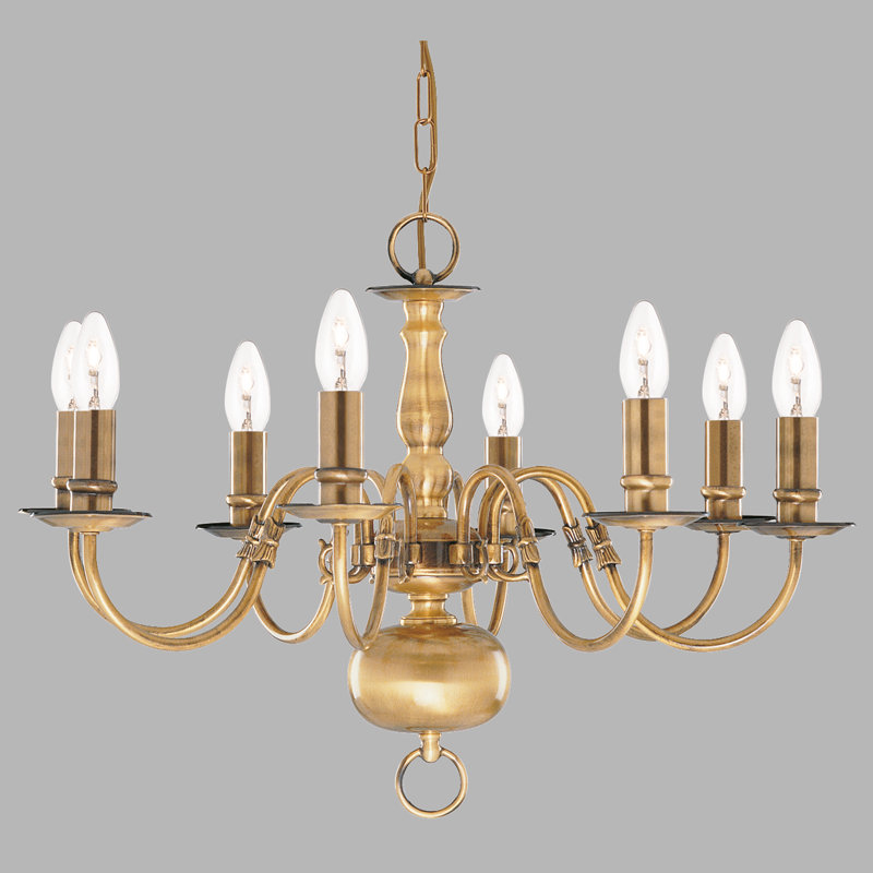 Sayers 8 - Light Candle Style Chandelier, Antique Brass