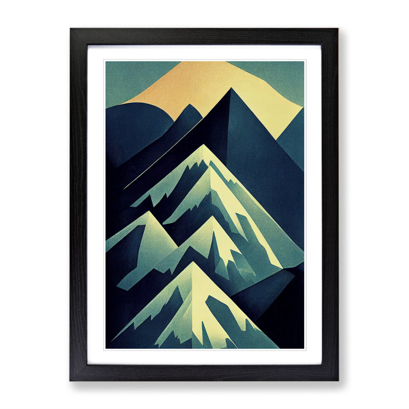 Winter Mountain Abstract - Single Picture Frame Print, Black, 64cm H x 46cm W x 2cm D