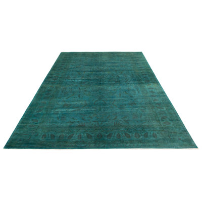 Tapis vert menthe noué à la main unique 9 pi 11 po x 14 pi 0 po
