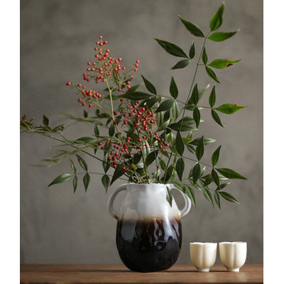 Vase en céramique avec 2 poignées, vase de ferme pour décoration intérieure