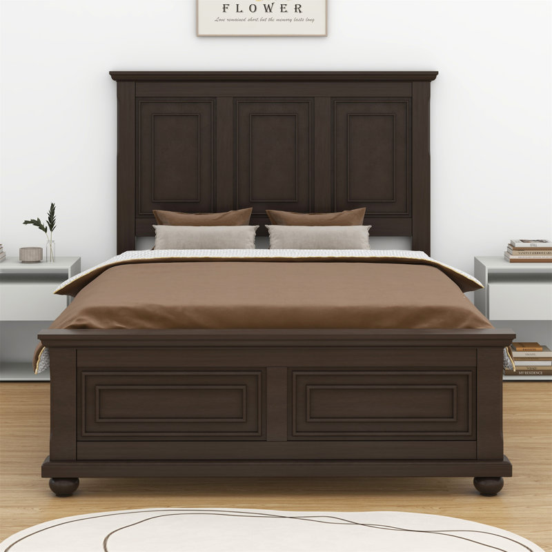 Lit en bois de style champêtre rétro, Brun intense, Grand