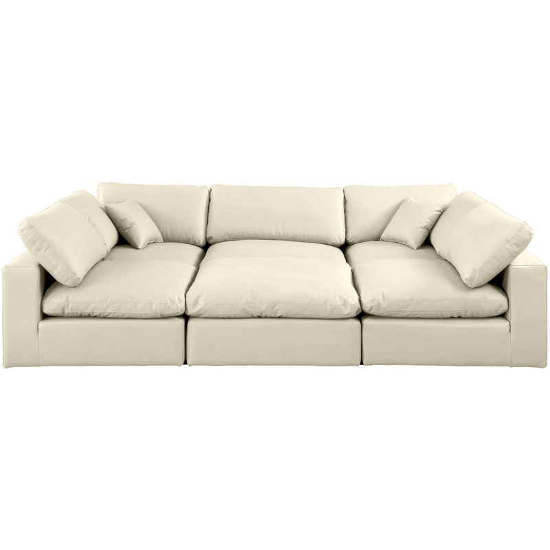 Holtzlander Upholstered U-Shaped Sectional Reversible, Cream Vegan Leather