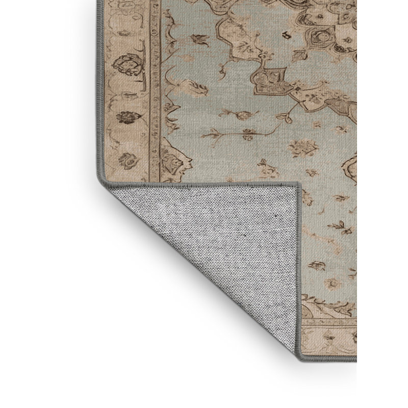 Tapis gris Tabriz lavable à la machine, Rond 5 pi