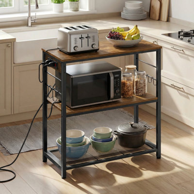 31.5"W Kitchen Island With Power Strip, Microwave Oven Stand, Kitchen Shelf, Baker's Rack With 3 Open Shelves