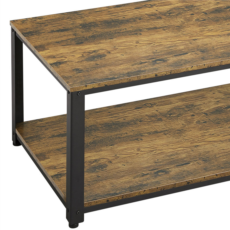 Lemmon Industrial Wood Coffee Table with Open Storage Shelf for Living Room, Rustic Brown