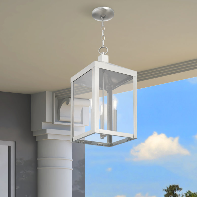 Lanterne suspendue d'extérieur à 3 lumières Inniss, Nickel brossé, H 24 po x l 10,5 po x P 10,5 po