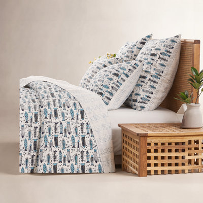 Handstitched Fish Print Kantha Coverlet