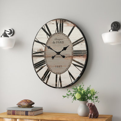 Rachual Decorative Oval Wood Wall Clock with Distressed Finish