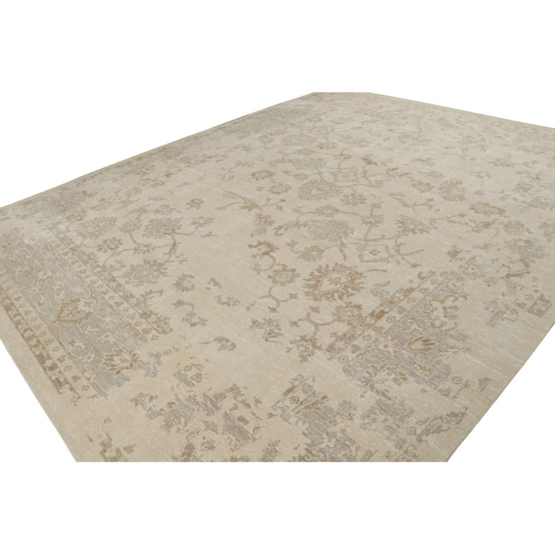 Oushak Hand Knotted Silk Floral Area Rug, Rectangle 8' x 10'