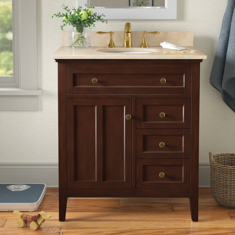 Waut 32'' Single Bathroom Vanity with Marble Top, Teak