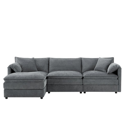 [NEW SKU of N723S0687B]103" Chenille Modular Sectional Sofa with Deep and Wide Seat, L Shaped Cloud Couch Set with Double Cushions, 4 Seat Sofa with Movable Ottoman, Oversized Indoor Furniture