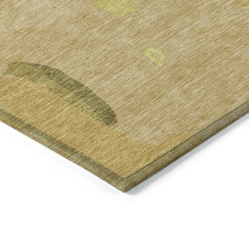 Gold Abstract Rectangular Washable Synthetic Area Rug 3' x 5'