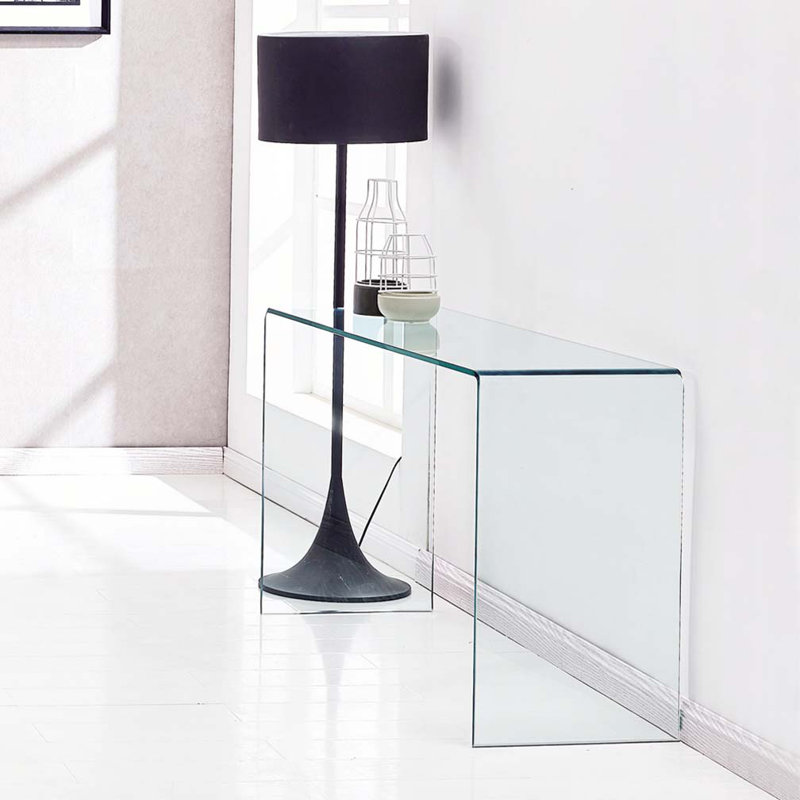 Console en verre, console en verre trempé transparent avec bords arrondis