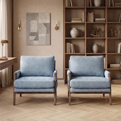 30" Wide Brayven Mid-Century Modern Upholstered Chenille Armchair With Wood Frame (Set of 2)