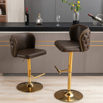 Adjustable Seat Height Swivel Bar Chairs - Modern Pu Upholstered, Back , For Home Pub And Kitchen Island (Brown, Of 2 Brown Height, Upholstered With & (2
