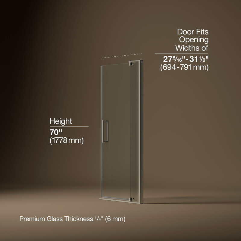 Revel 27.25'' x 70'' Pivot Shower Door with CleanCoat® Technology, Anodized Brushed Nickel, Crystal Clear