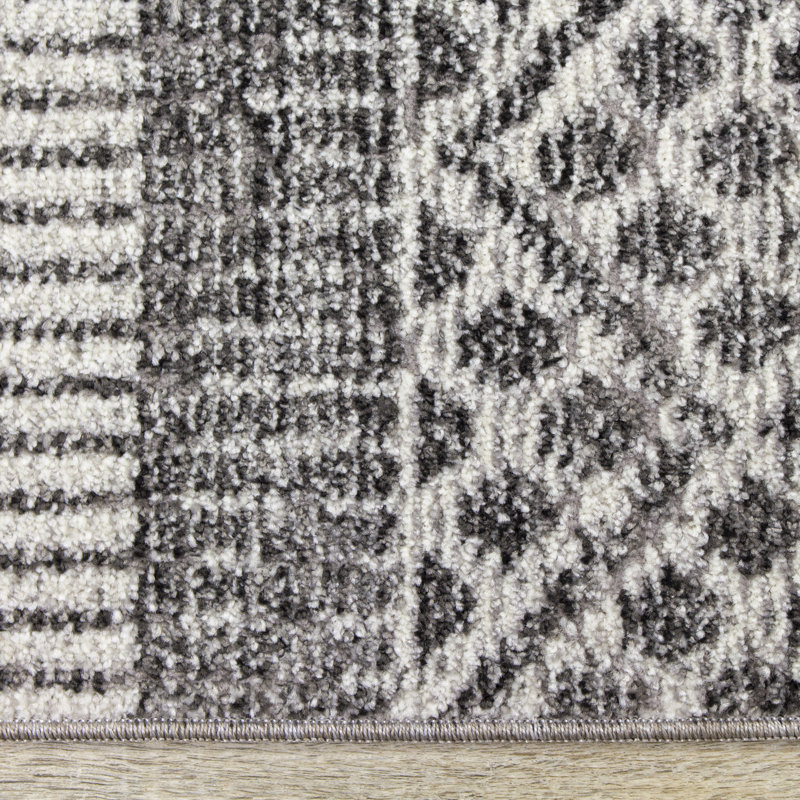 Tapis patchwork gris et blanc Southwest, Rectangle : 2 pi 1 po x 3 pi 7 po