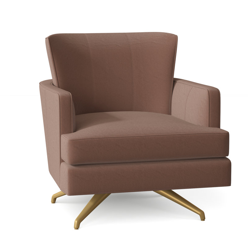 Kyle Swivel Armchair, Brushed Brass, 1181 Pearl Genuine Leather